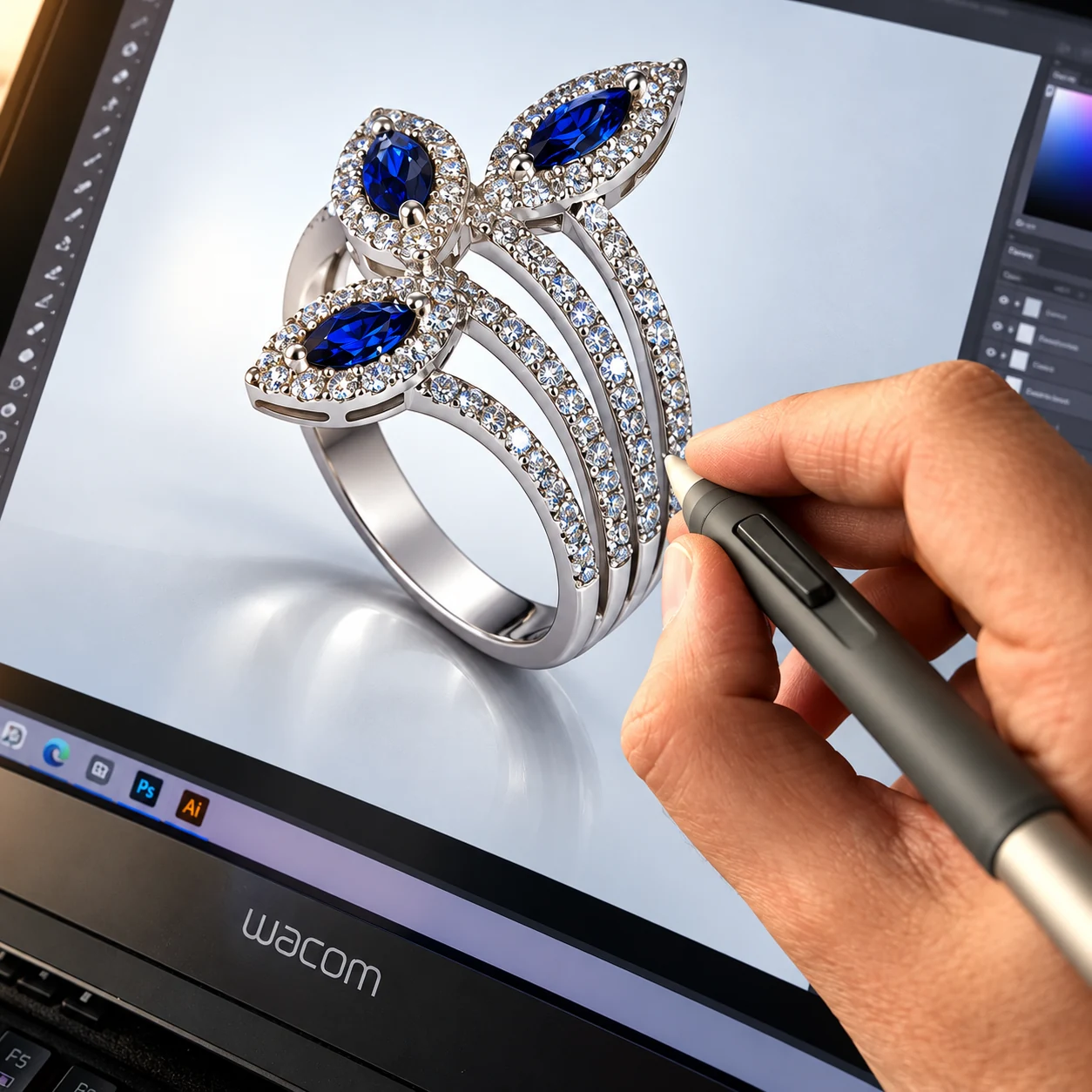 Ritocco digitale di un anello con pietre preziose