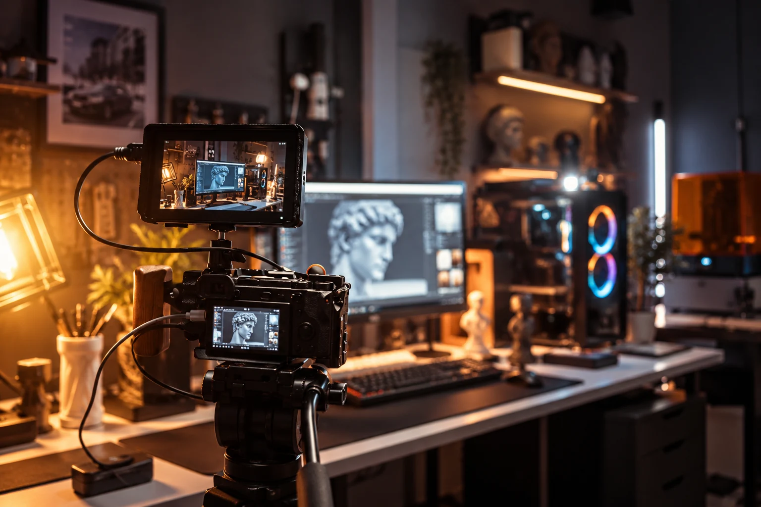 Ripresa video di un oggetto stampato in 3D su un set creativo
